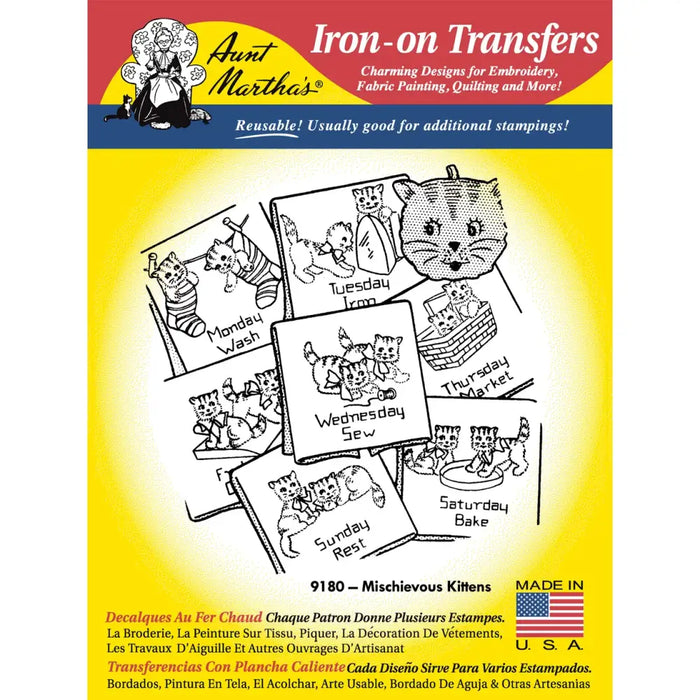 Aunt Marthas vintage mischievous kittens iron-on transfer patterns for DIY projects