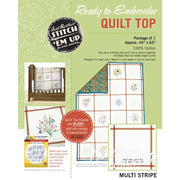Ready-to-embroider quilt top pattern with Aunt Martha’s Quilting Fabric multi stripe print