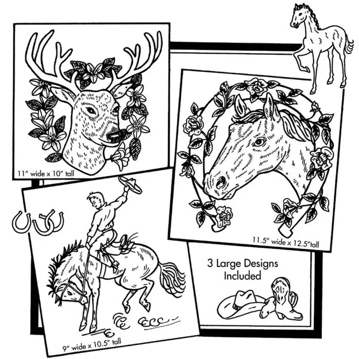 Aunt Marthas® #3287 Horses and Deer black and white line art for countryside quilts
