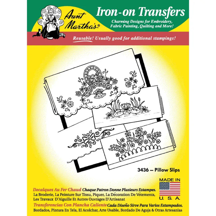 Aunt Marthas® iron-on transfers for quilting showcased on Aunt Marthas® pillowcases