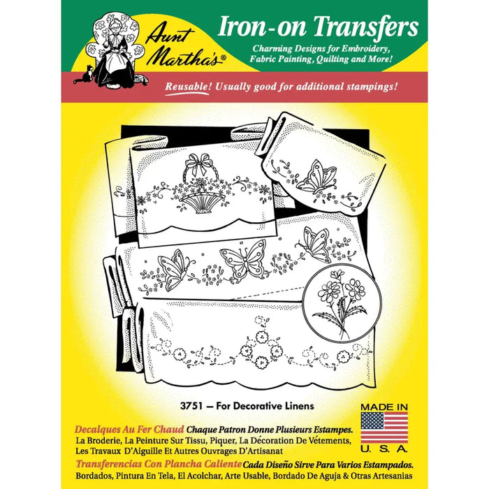 Aunt Marthas® iron-on transfers for decorative linens on countryside quilts