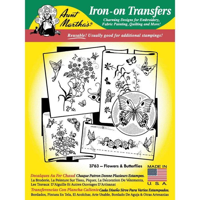 Aunt Martha’s® Flowers & Butterflies iron-on transfers for countryside quilts