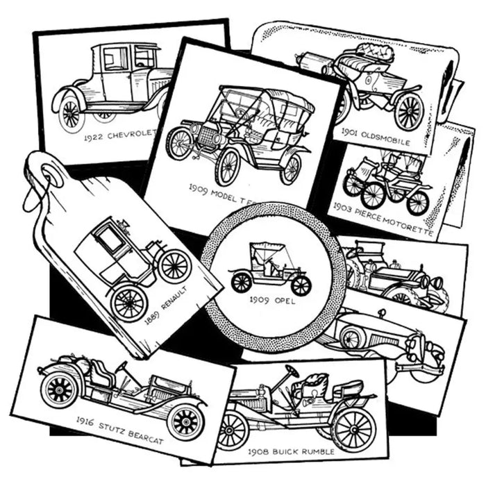 Vintage car illustrations for Aunt Marthas® #3772 antique cars countryside quilts project