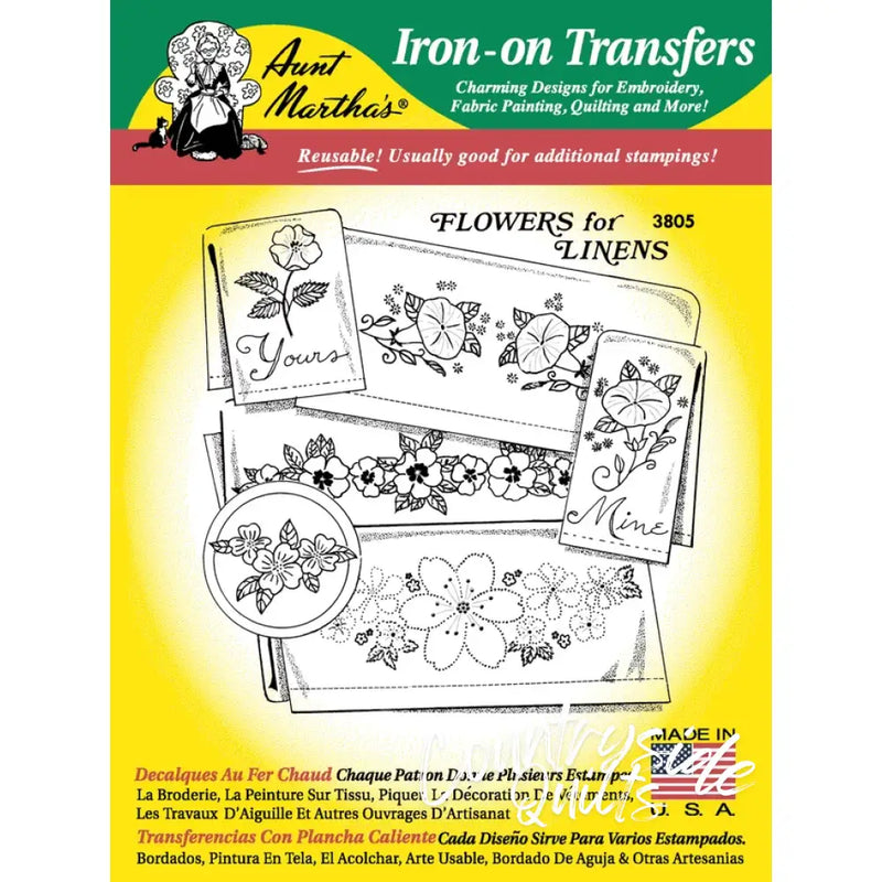 Aunt Marthas® #3805 Flowers for Linens iron-on transfers for countryside quilts compare select