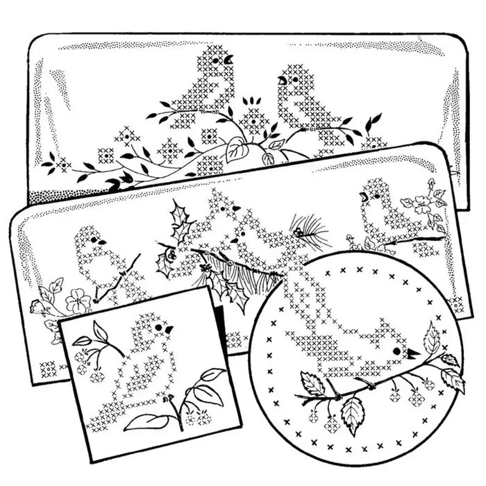 Cross stitch birds design from Aunt Marthas® for countryside quilts and embroidery projects