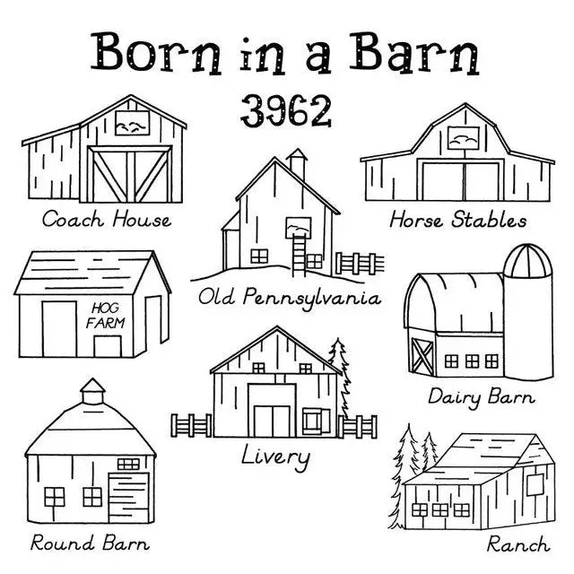 Aunt Martha’s® countryside quilts Born in a Barn barn-themed line art design image