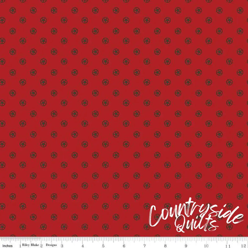 Riley Blake Designs Cowboys Circle Stars Barn Red 44’’