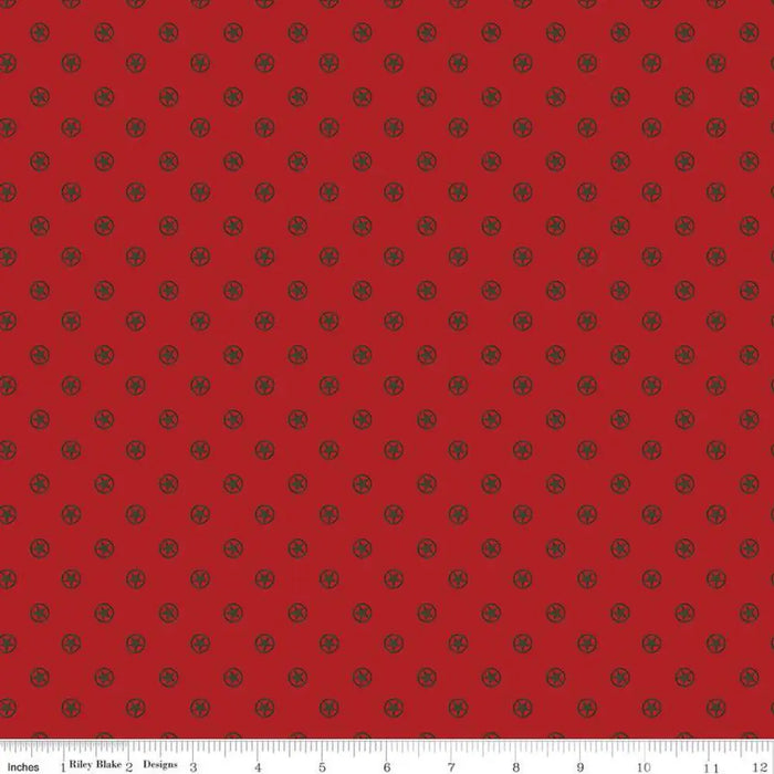 Riley Blake Designs Cowboys Circle Stars Barn Red 44’’