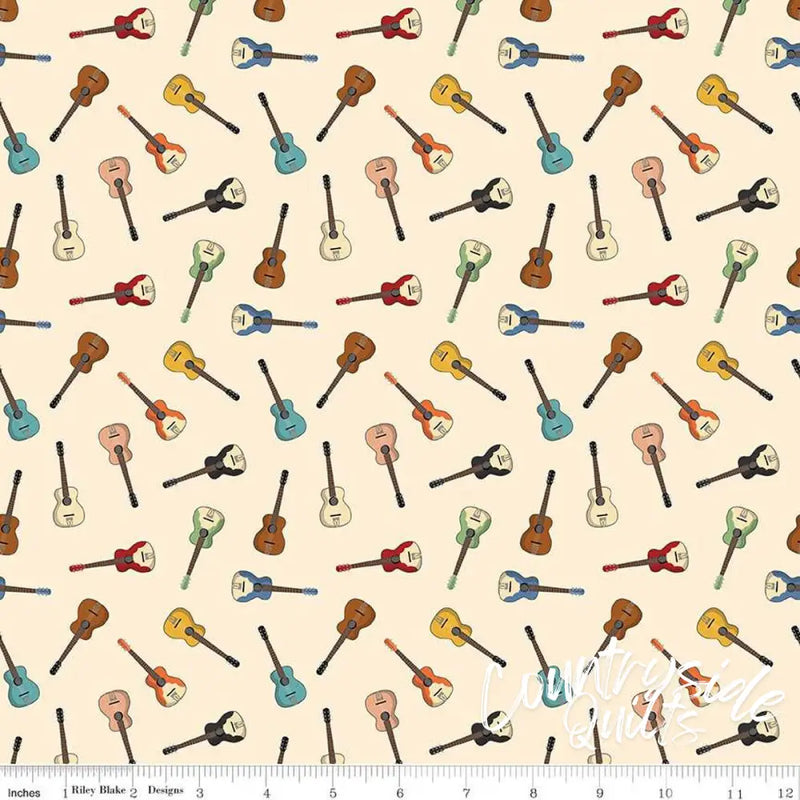 Riley Blake Designs Cowboys Guitars Cream 44’’