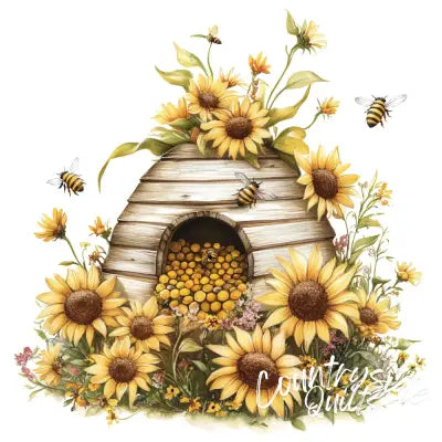 Rustic Beehive with Flowers Fabric Panel 28