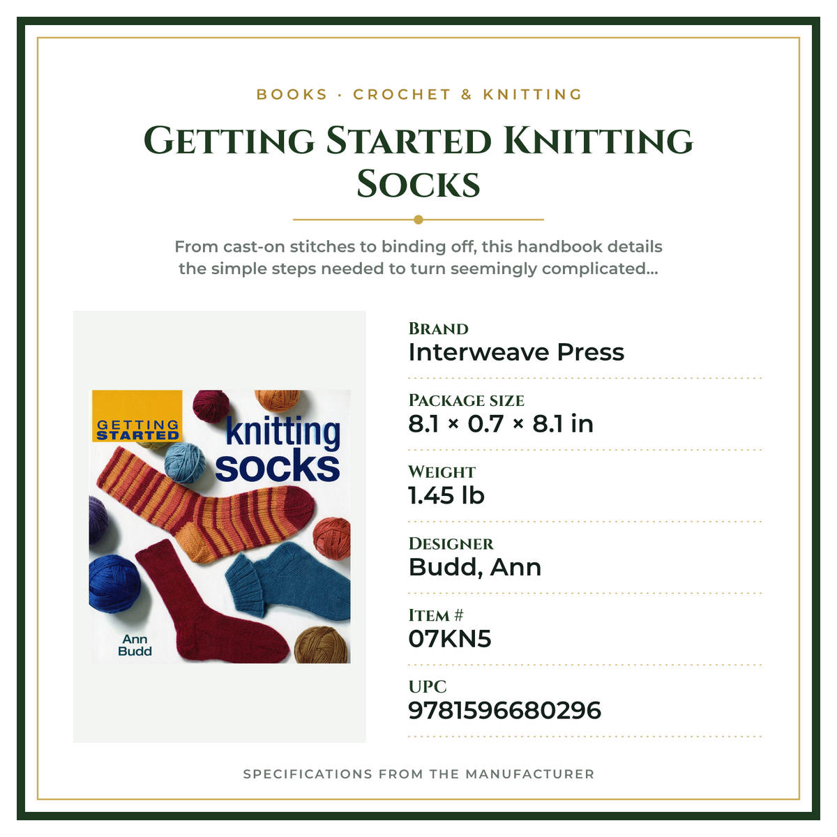 Product Specifications – Getting Started Knitting Socks