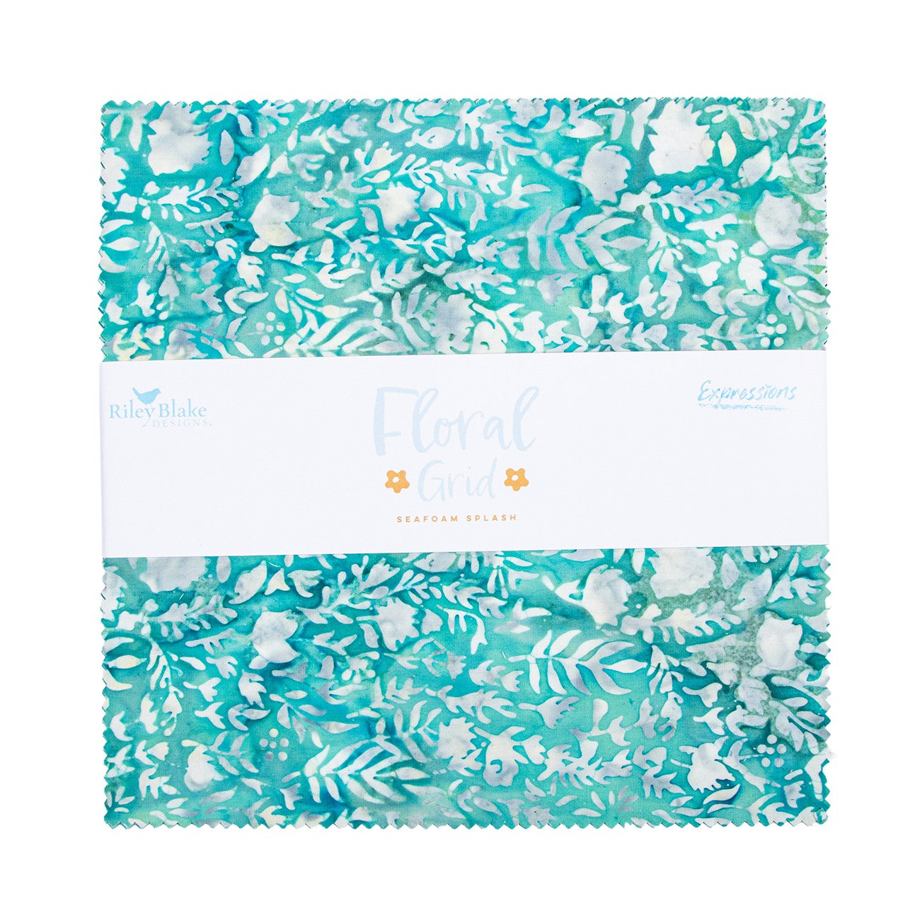 Batiks Floral Grid Seafoam Splash 10 Inch Stacker A, 42 Pcs.