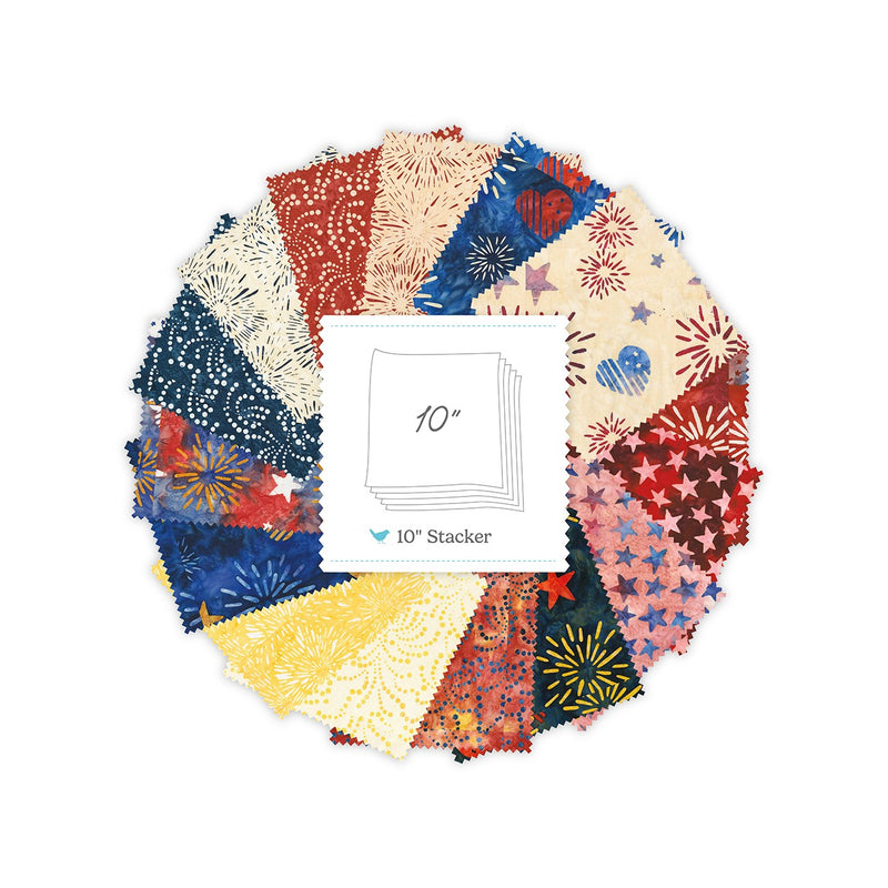 Batiks Spark of Celebration Old Glory 10in Squares B, 42 Pcs.
