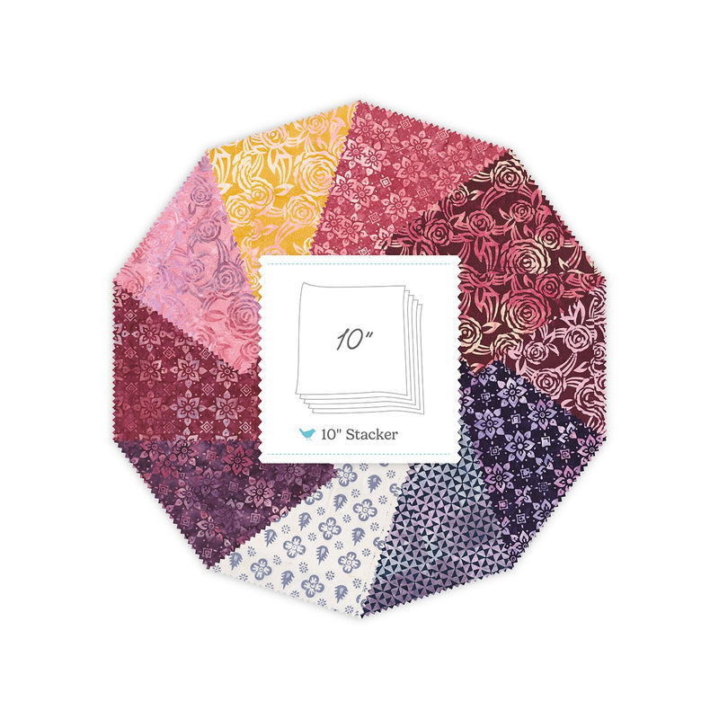 Batiks Rose Petal Blooms 10in Squares B, 42 Pcs.