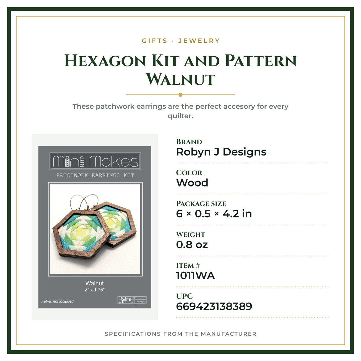 Product Specifications – Hexagon Kit and Pattern Walnut