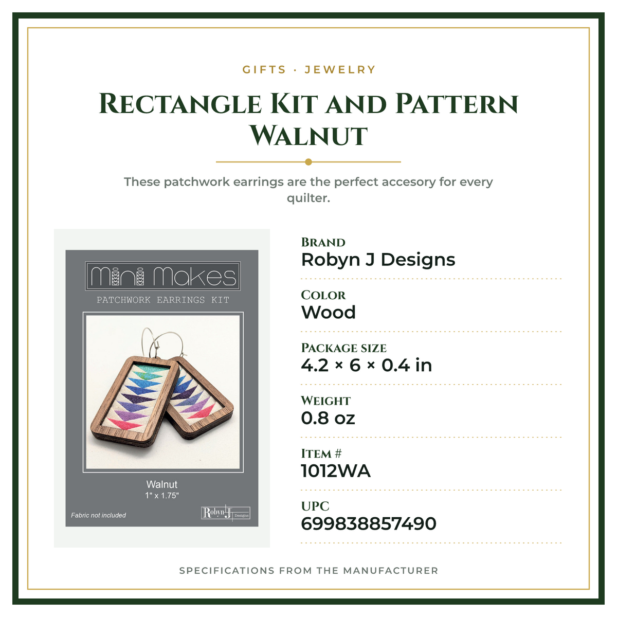 Product Specifications – Rectangle Kit and Pattern Walnut