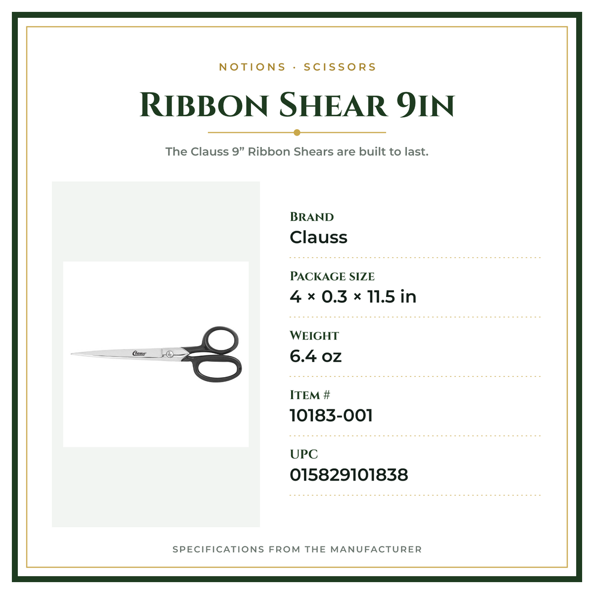 Product Specifications – Ribbon Shear 9in