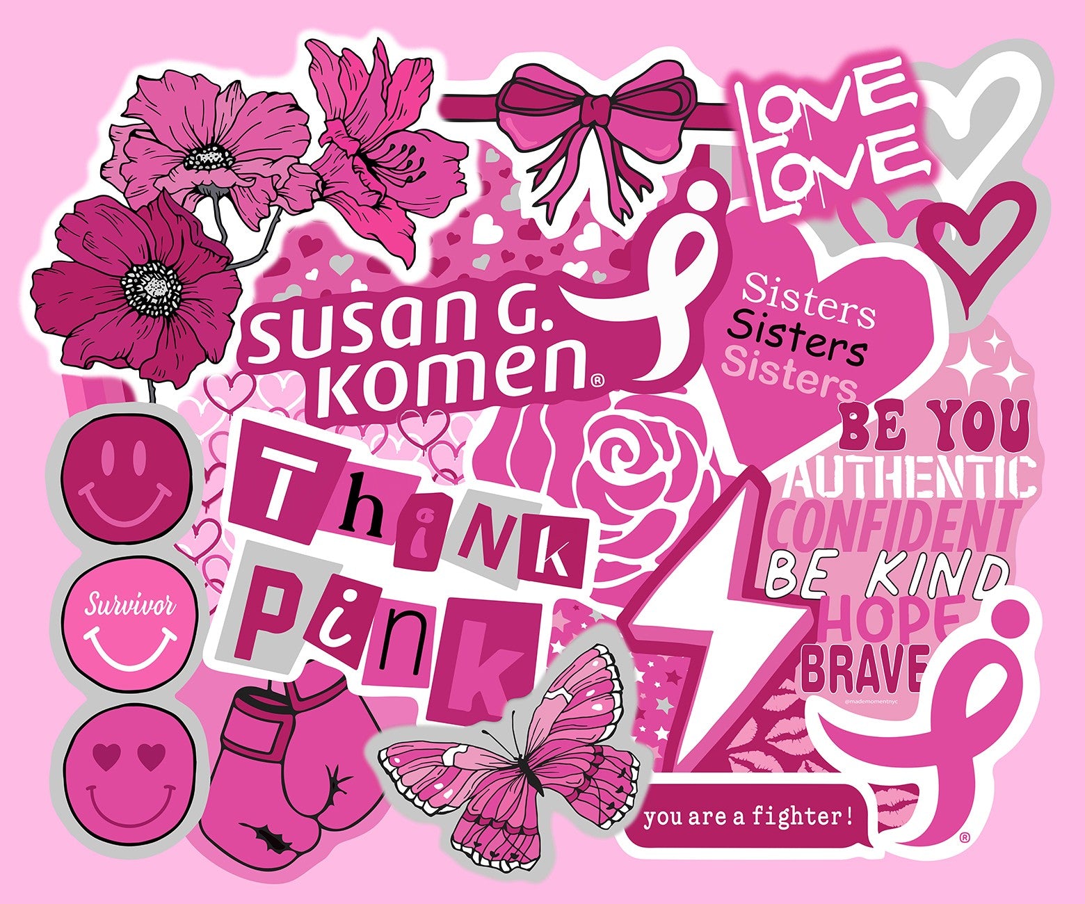 Susan G Komen-Think Pink Doodle Fleece Blanket-44"x 58"- Shrink Wrapped
