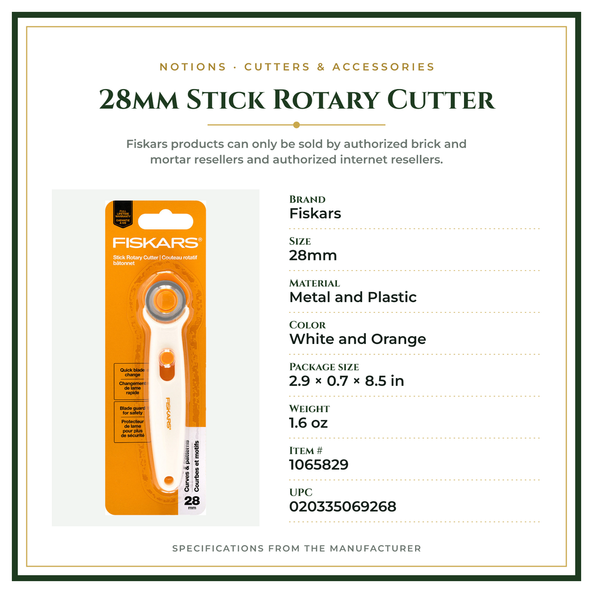 Product Specifications – 28mm Stick Rotary Cutter