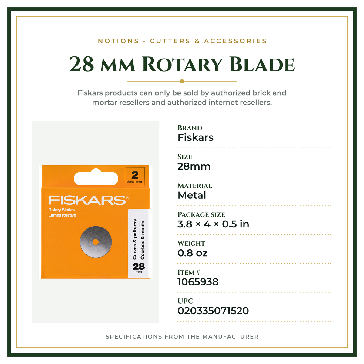 Product Specifications – 28 mm Rotary Blade