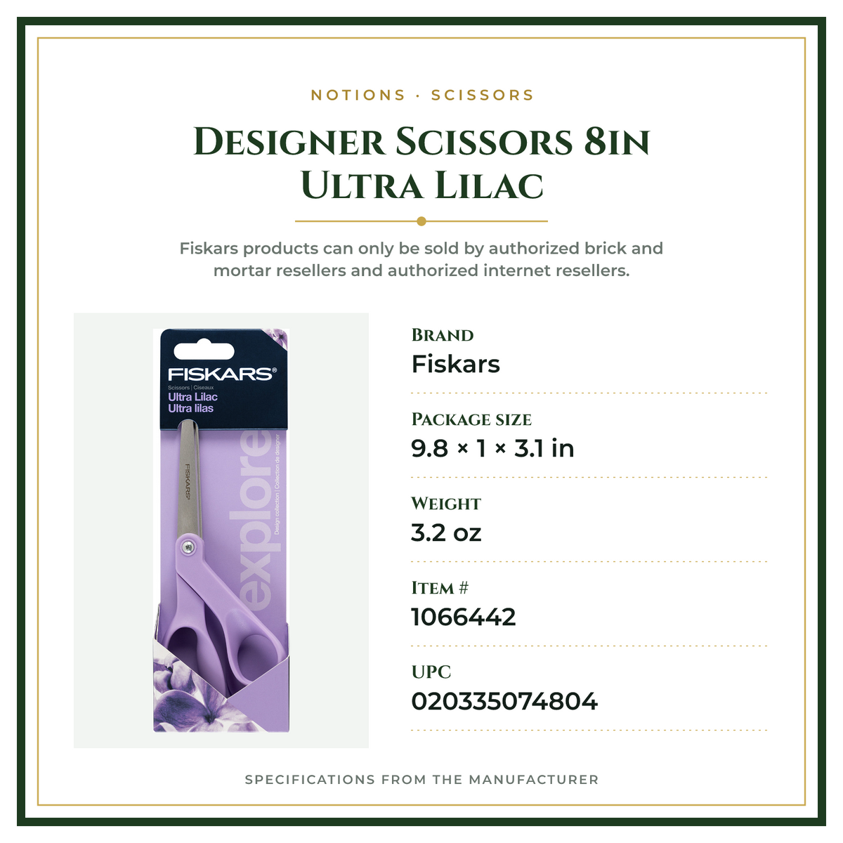 Product Specifications – Designer Scissors 8in Ultra Lilac