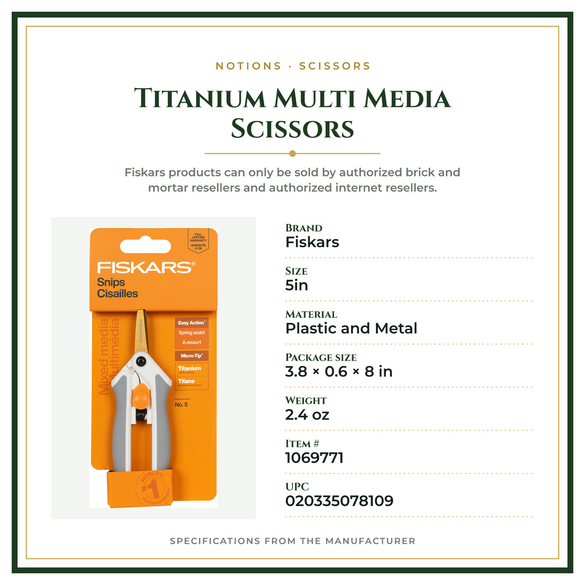 Product Specifications – Titanium Multi Media Scissors