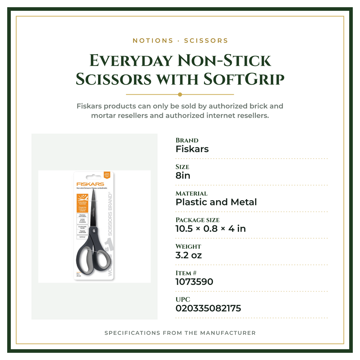 Product Specifications – Everyday Non-Stick Scissors with SoftGrip