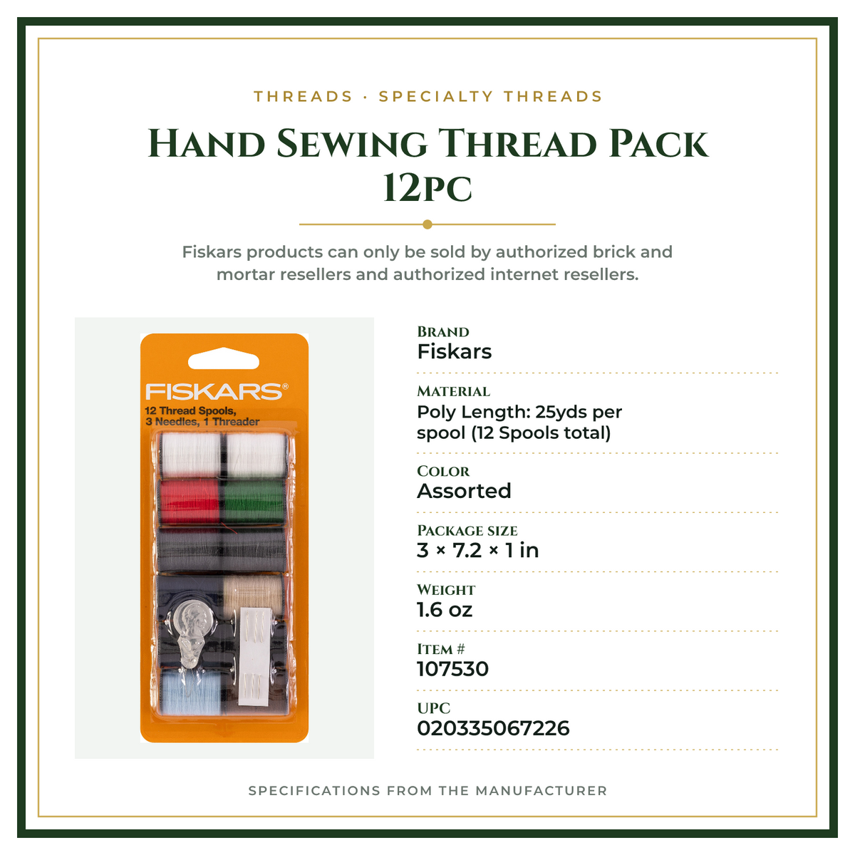 Product Specifications – Hand Sewing Thread Pack 12pc