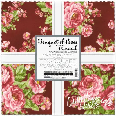 10in Squares, Bouquet of Roses Flannel, 42pcs