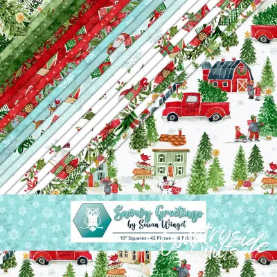 10in Squares Snowy Greetings 42pcs 2-4pcs of Each Print