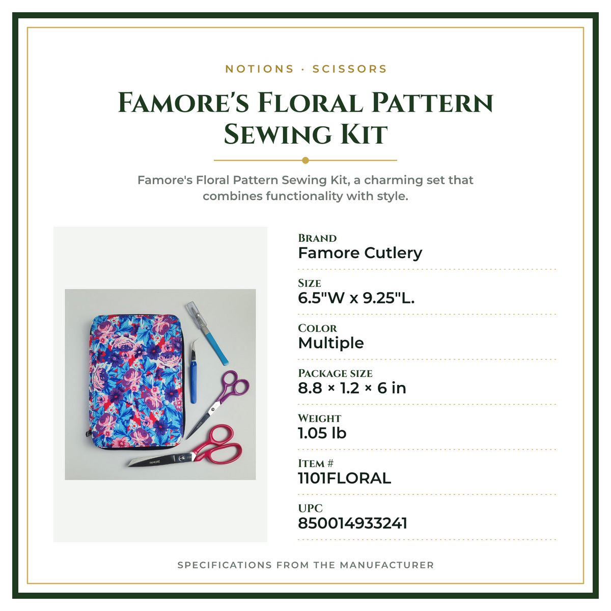 Product Specifications – Famore's Floral Pattern Sewing Kit