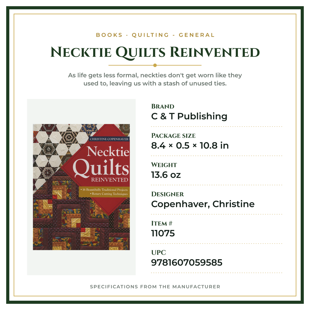 Product Specifications – Necktie Quilts Reinvented