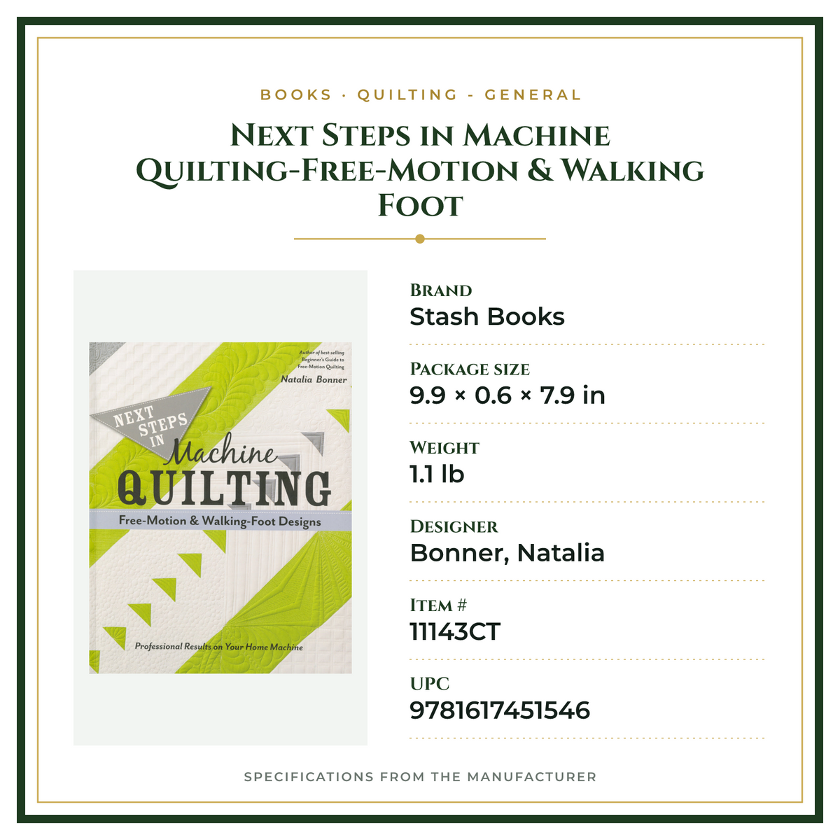 Product Specifications – Next Steps in Machine Quilting-Free-Motion & Walking Foot