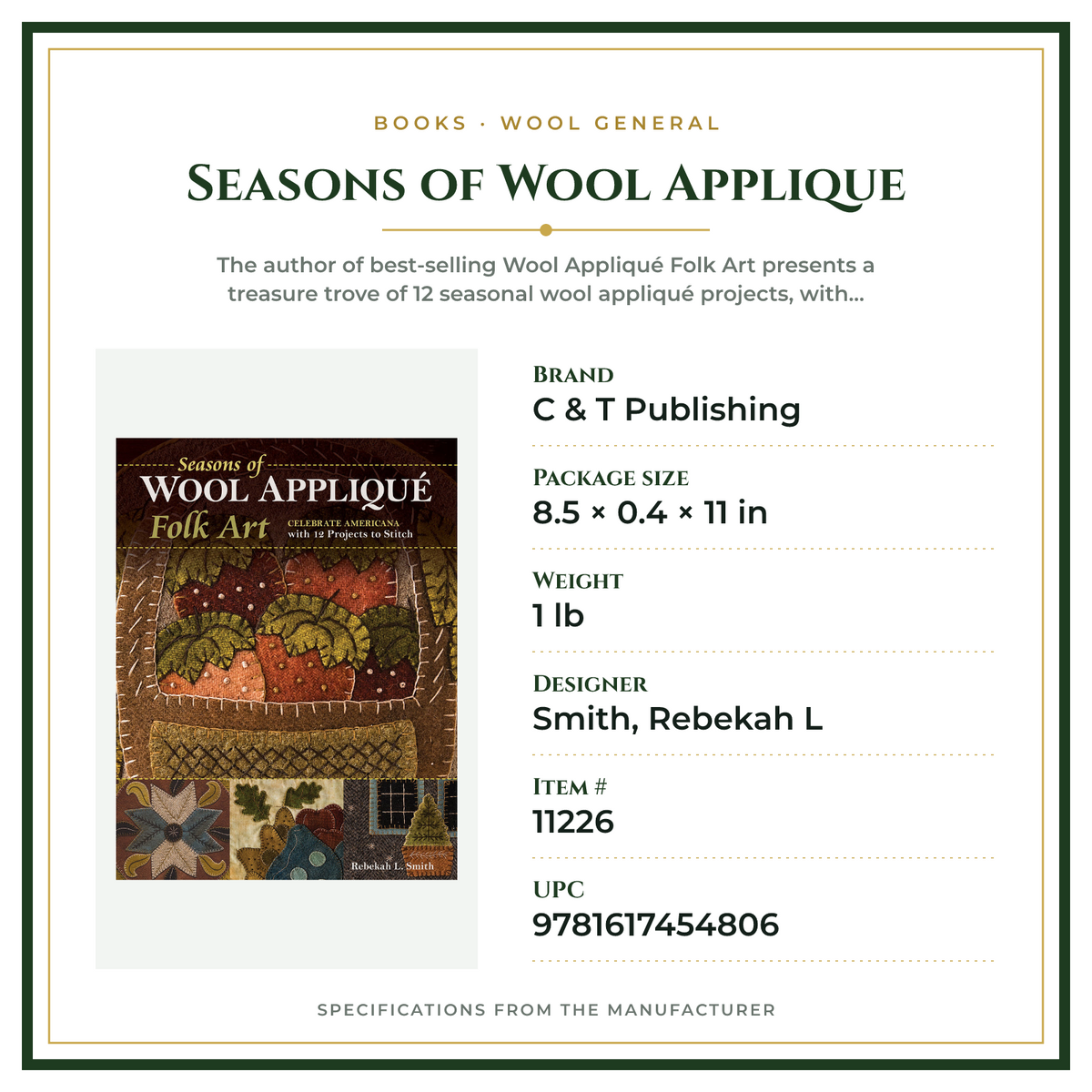 Product Specifications – Seasons of Wool Applique