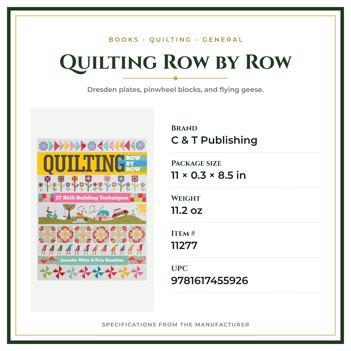 Product Specifications – Quilting Row by Row