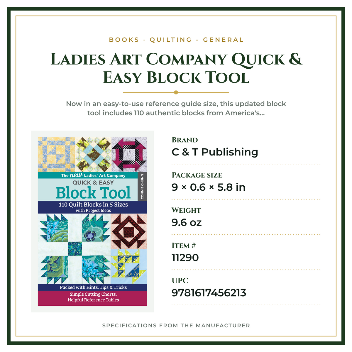 Product Specifications – Ladies Art Company Quick & Easy Block Tool