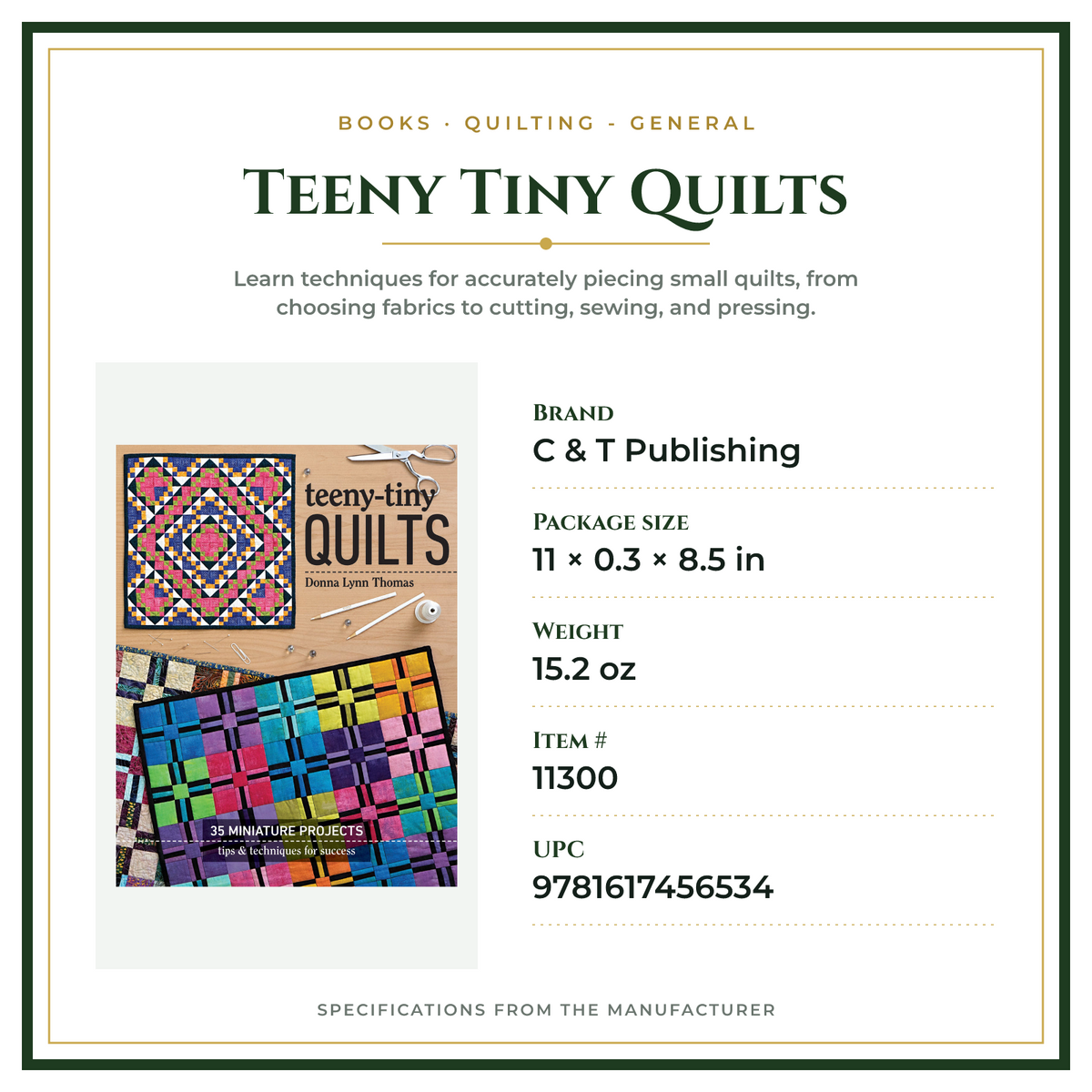 Product Specifications – Teeny Tiny Quilts