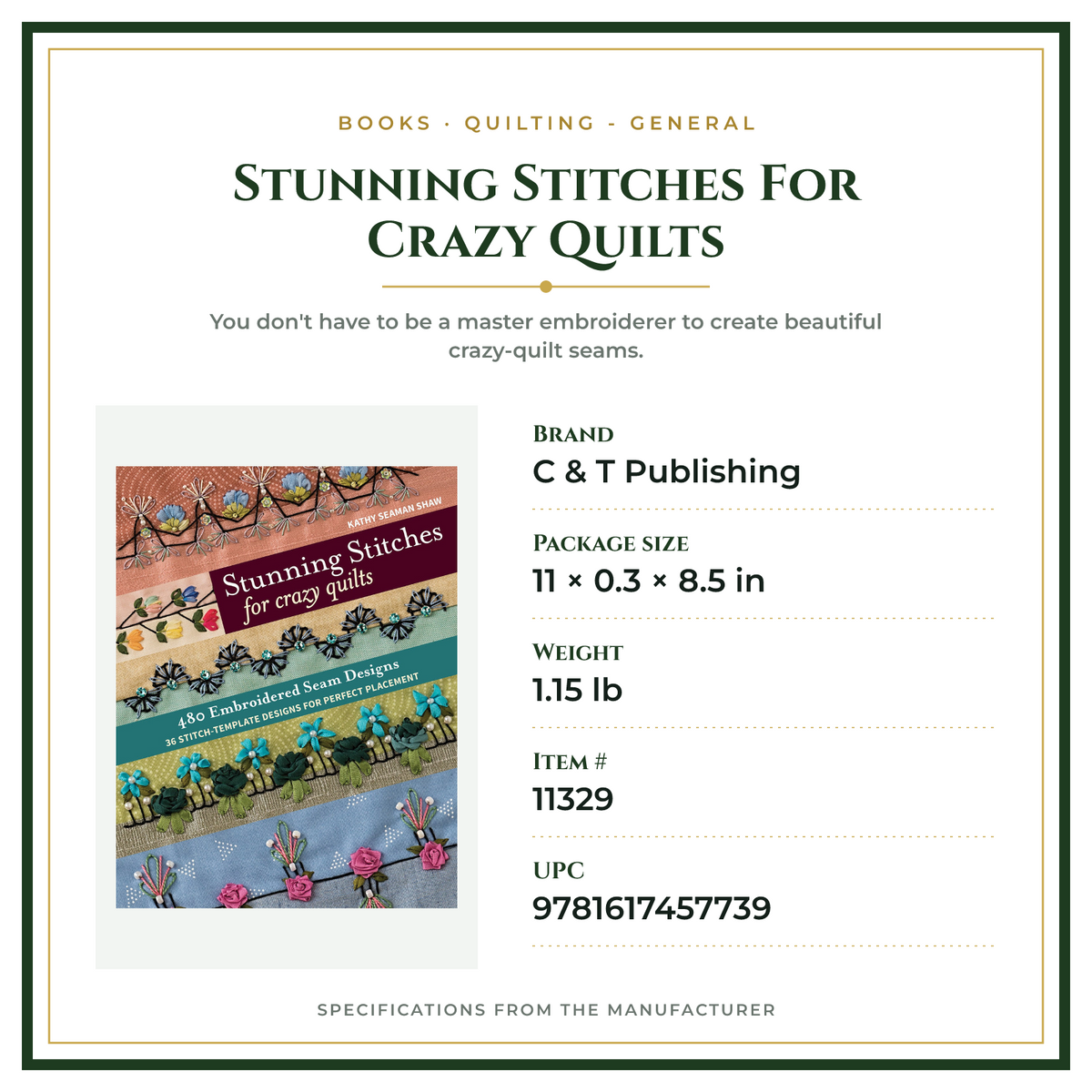 Product Specifications – Stunning Stitches For Crazy Quilts