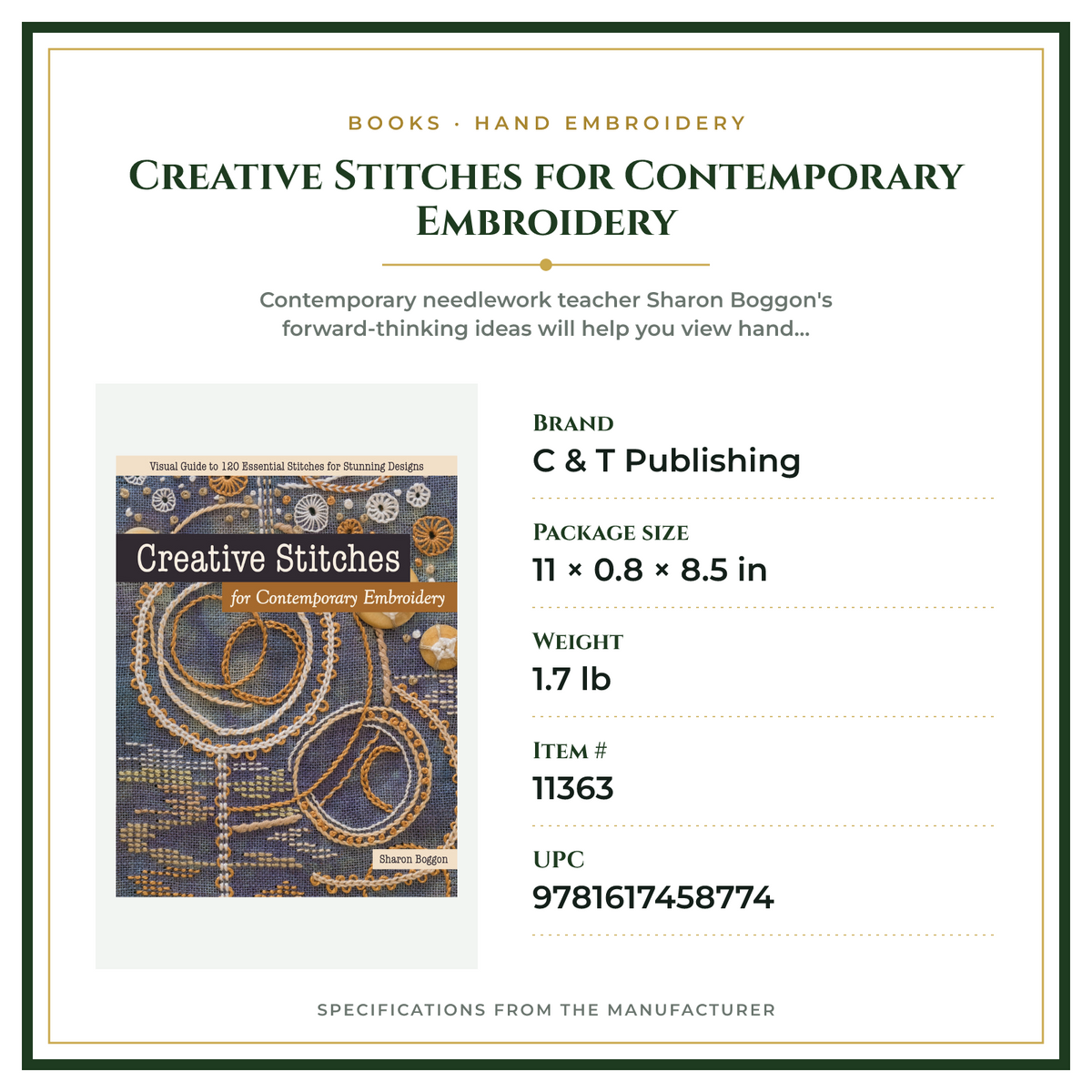 Product Specifications – Creative Stitches for Contemporary Embroidery