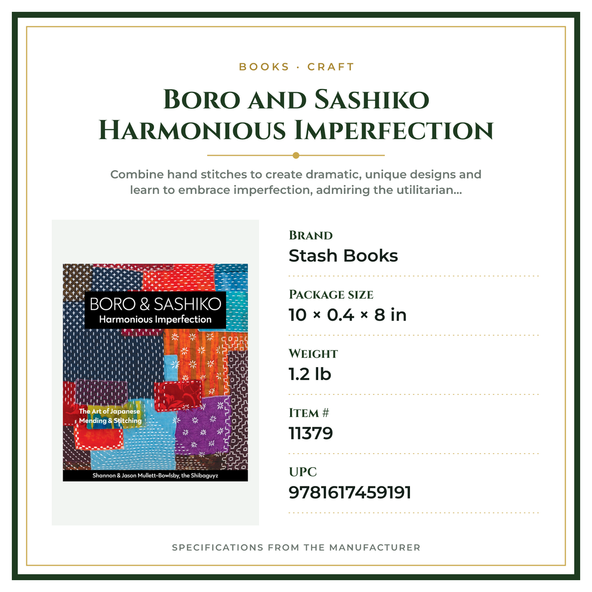 Product Specifications – Boro and Sashiko Harmonious Imperfection