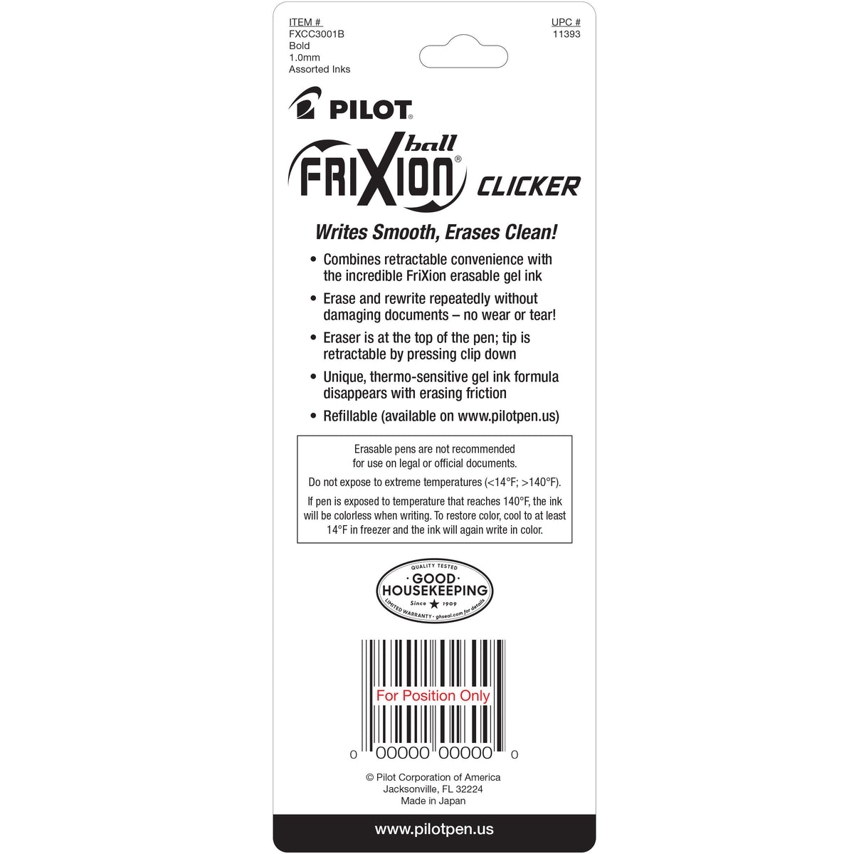 Frixion Clicker Ball Black Blue Red 3pk