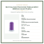 Product Specifications – Bottom Line Polyester Thread 60wt 3000yds Light Purple