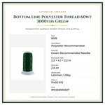 Product Specifications – Bottom Line Polyester Thread 60wt 3000yds Green
