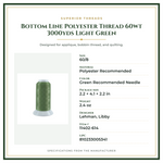 Product Specifications – Bottom Line Polyester Thread 60wt 3000yds Light Green