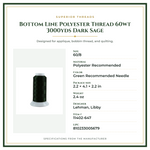 Product Specifications – Bottom Line Polyester Thread 60wt 3000yds Dark Sage