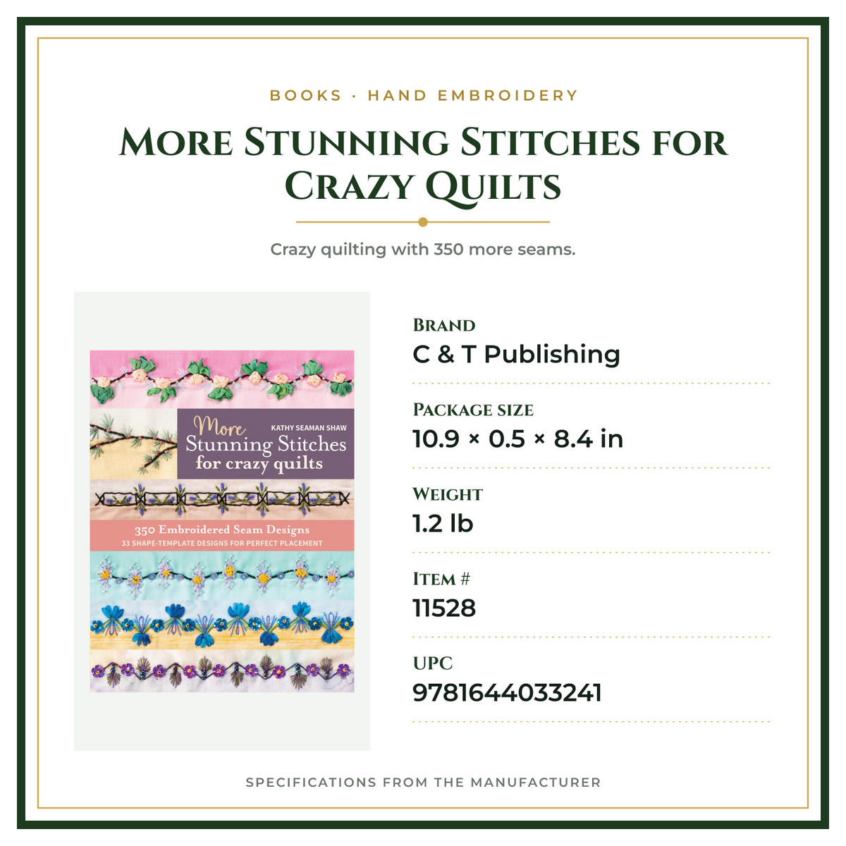 Product Specifications – More Stunning Stitches for Crazy Quilts