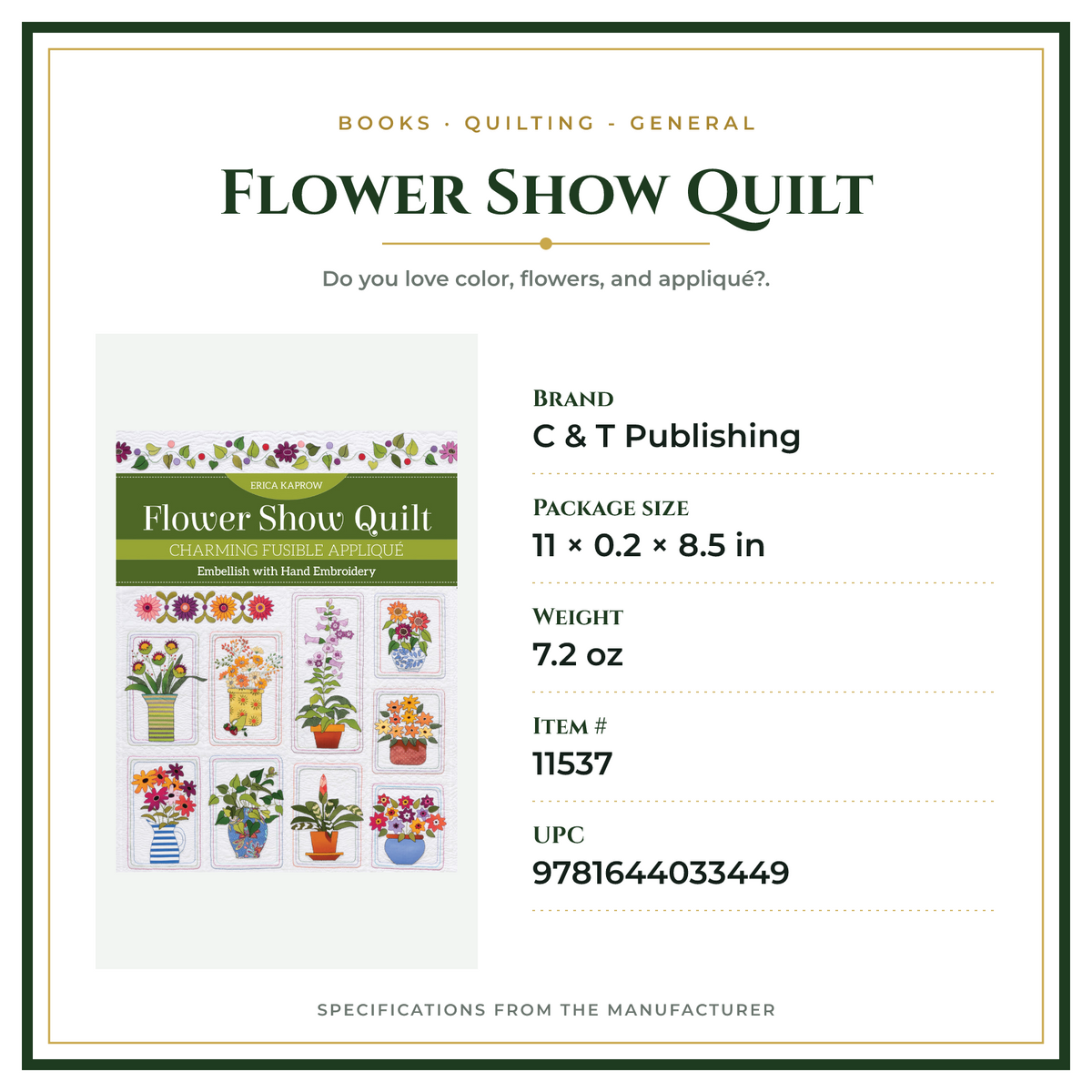Product Specifications – Flower Show Quilt