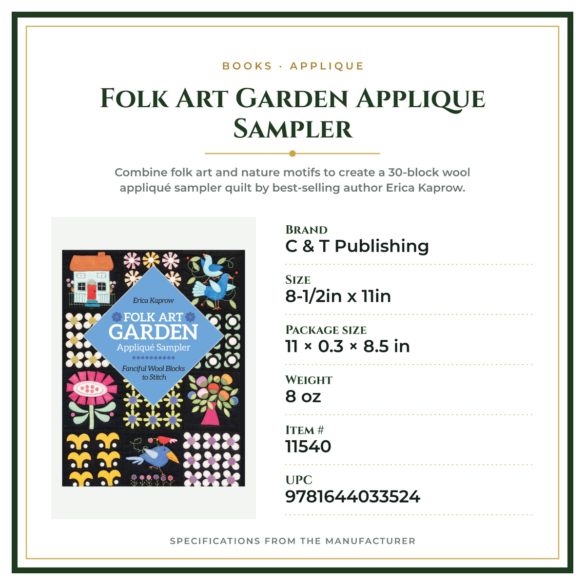 Product Specifications – Folk Art Garden Applique Sampler