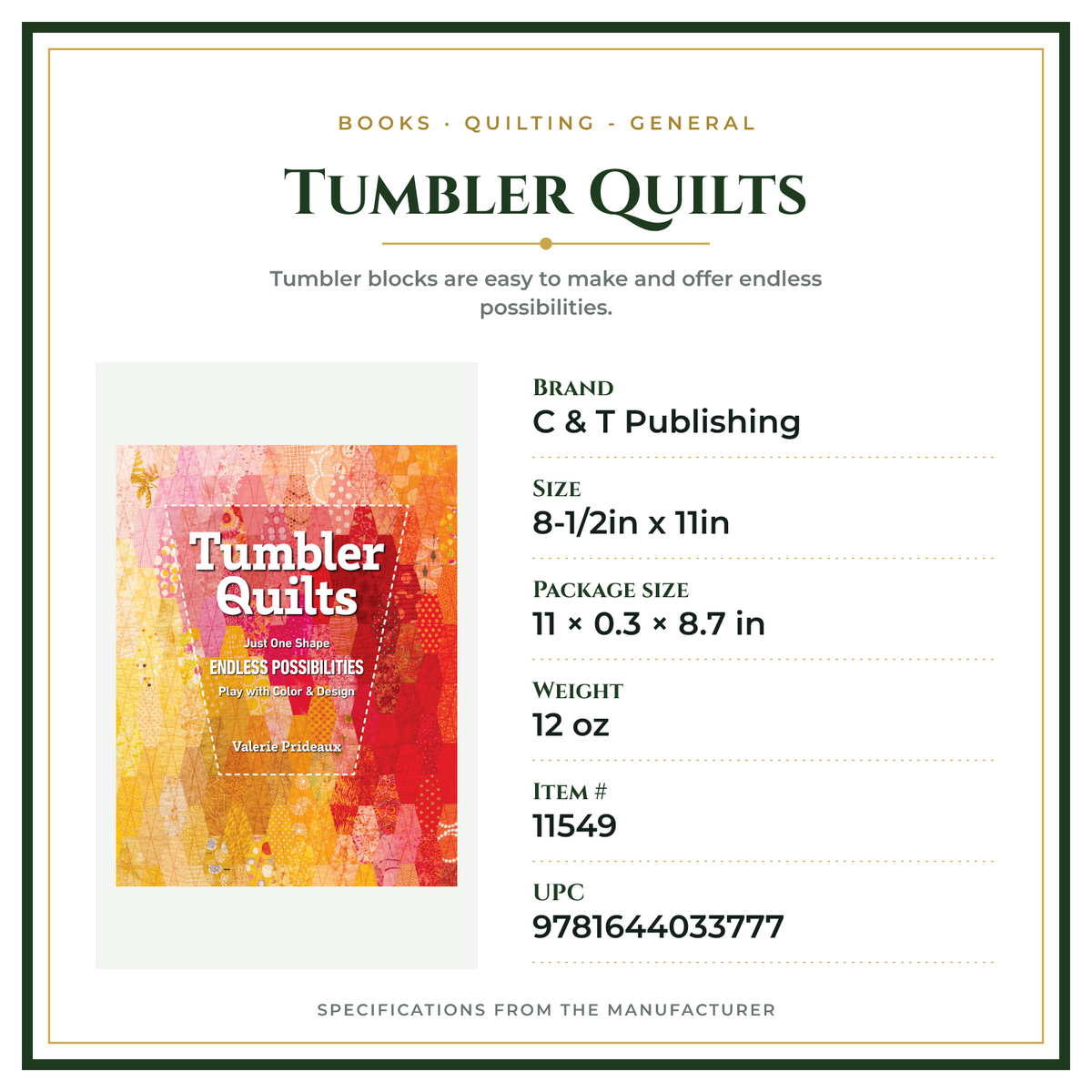 Product Specifications – Tumbler Quilts