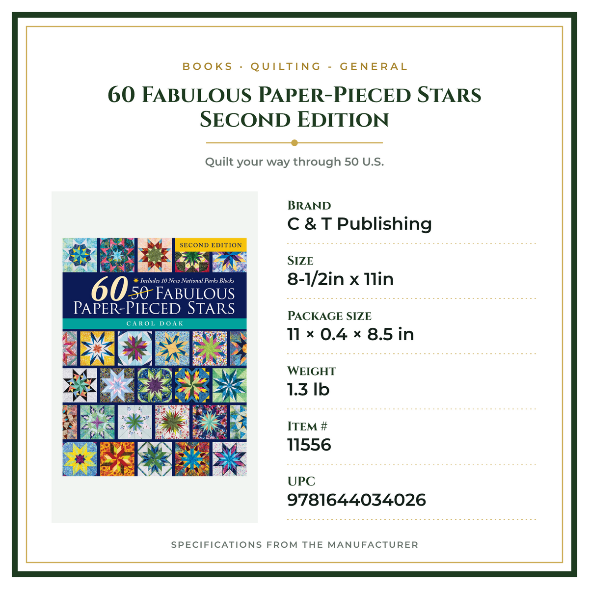 Product Specifications – 60 Fabulous Paper-Pieced Stars Second Edition
